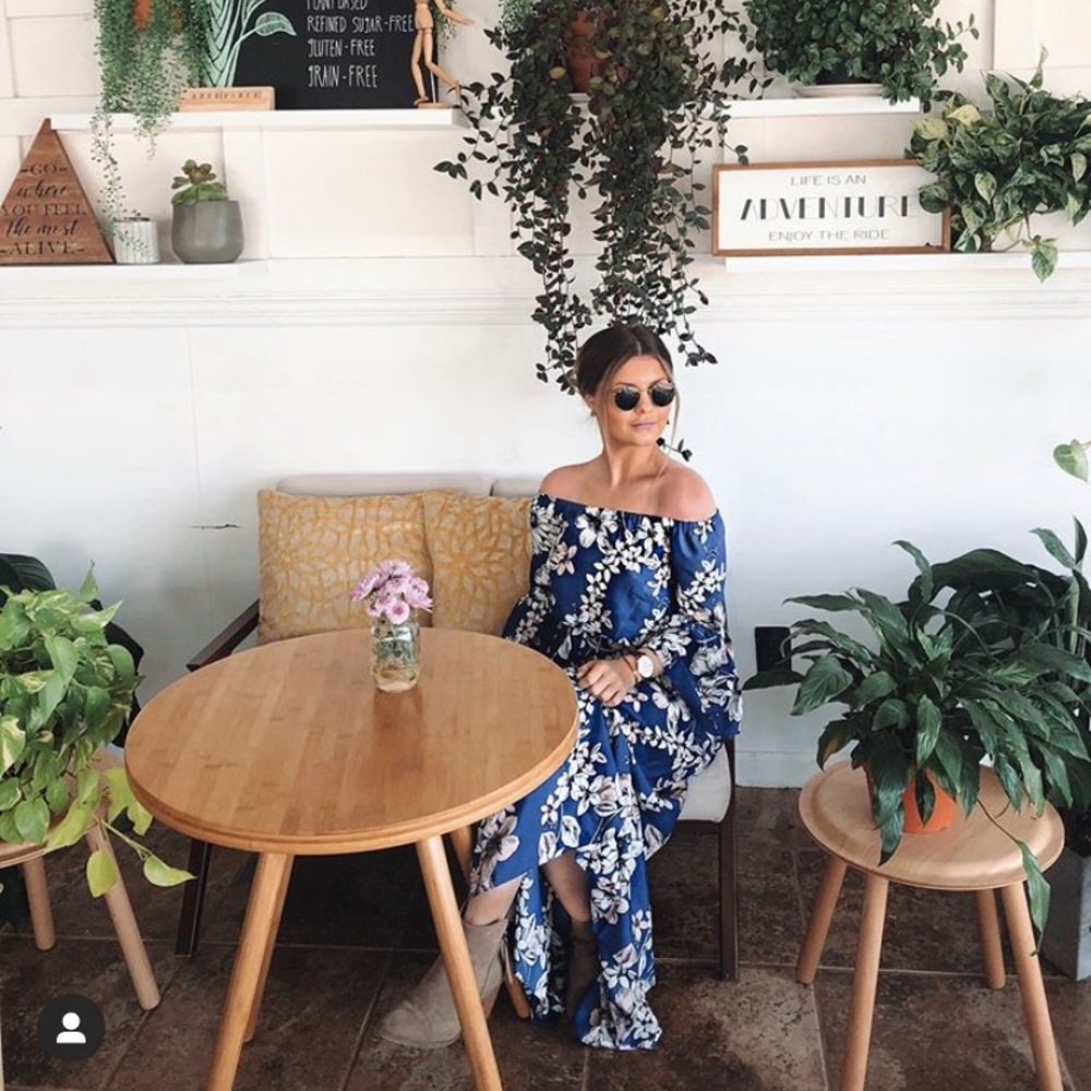 Blue floral maxi dress off the shoulder